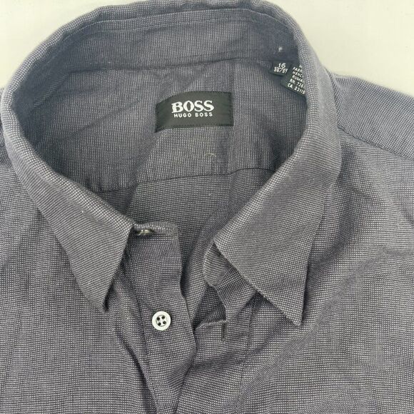 Hugo Boss Men Shirt Button Down Long Sleeve Sz 16 Navy Blue - Picture 6 of 9